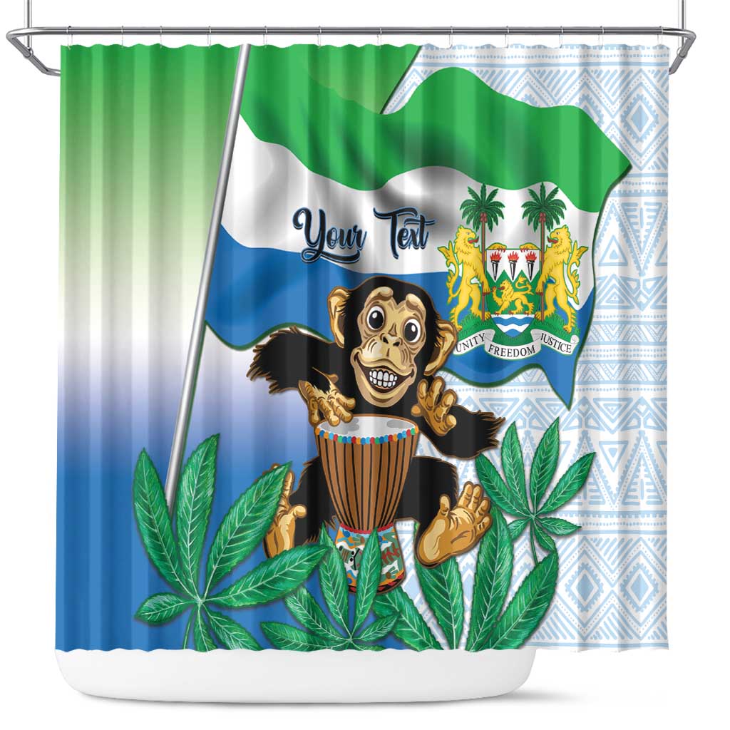 Personalised Sierra Leone Independence Day Shower Curtain Funny Chimpanzee With Drum LT14