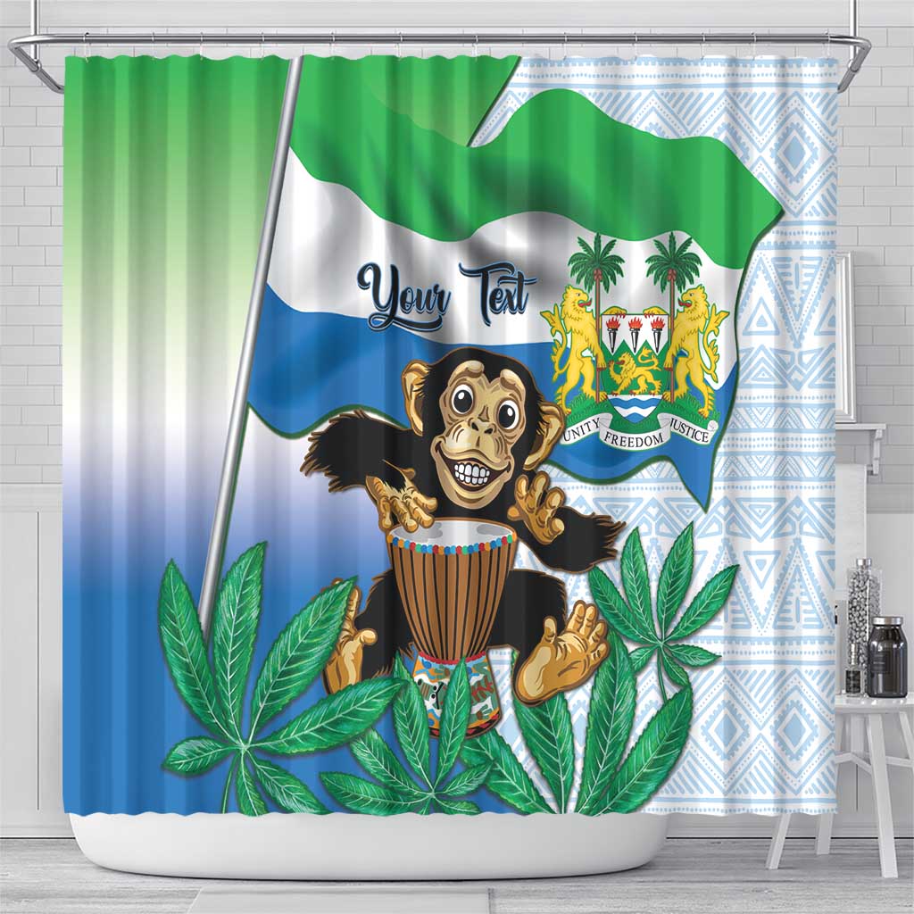 Personalised Sierra Leone Independence Day Shower Curtain Funny Chimpanzee With Drum LT14