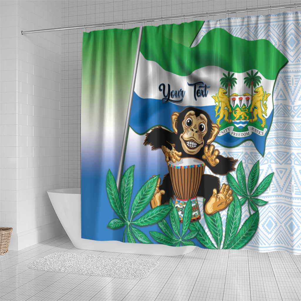 Personalised Sierra Leone Independence Day Shower Curtain Funny Chimpanzee With Drum LT14