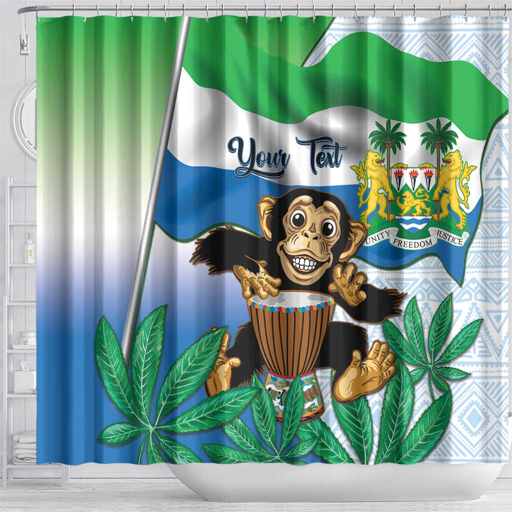 Personalised Sierra Leone Independence Day Shower Curtain Funny Chimpanzee With Drum LT14