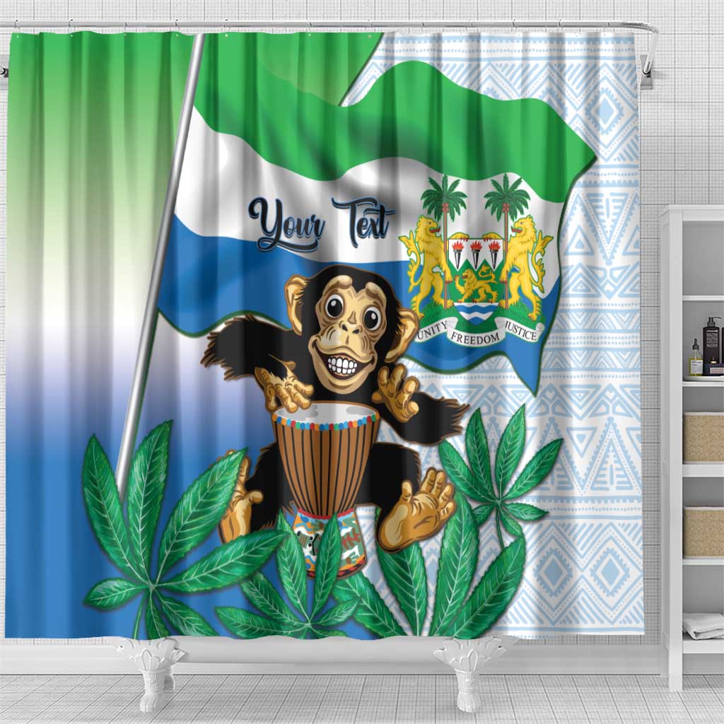 Personalised Sierra Leone Independence Day Shower Curtain Funny Chimpanzee With Drum LT14
