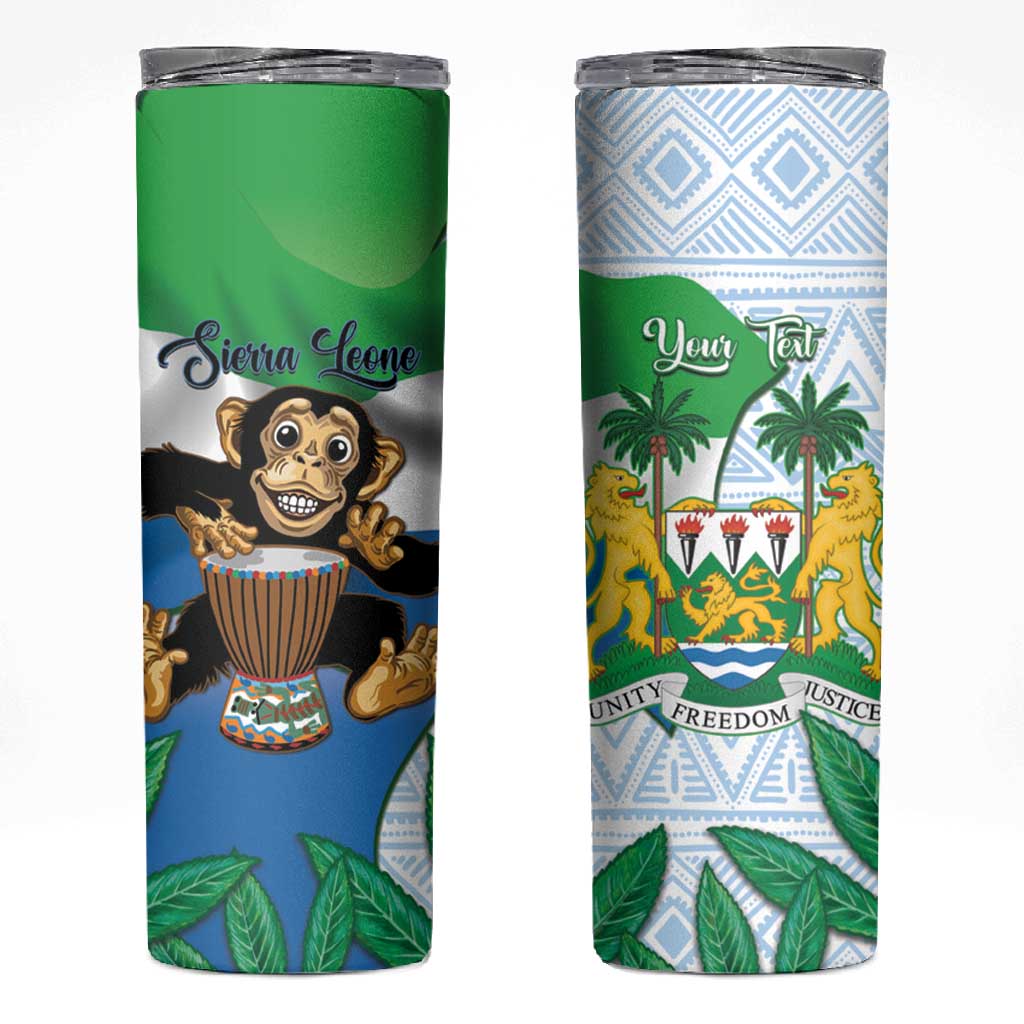 Personalised Afro Sierra Leone Skinny Tumbler Chimp With Drum - Happy Independence Day LT14