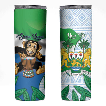 Personalised Afro Sierra Leone Skinny Tumbler Chimp With Drum - Happy Independence Day LT14
