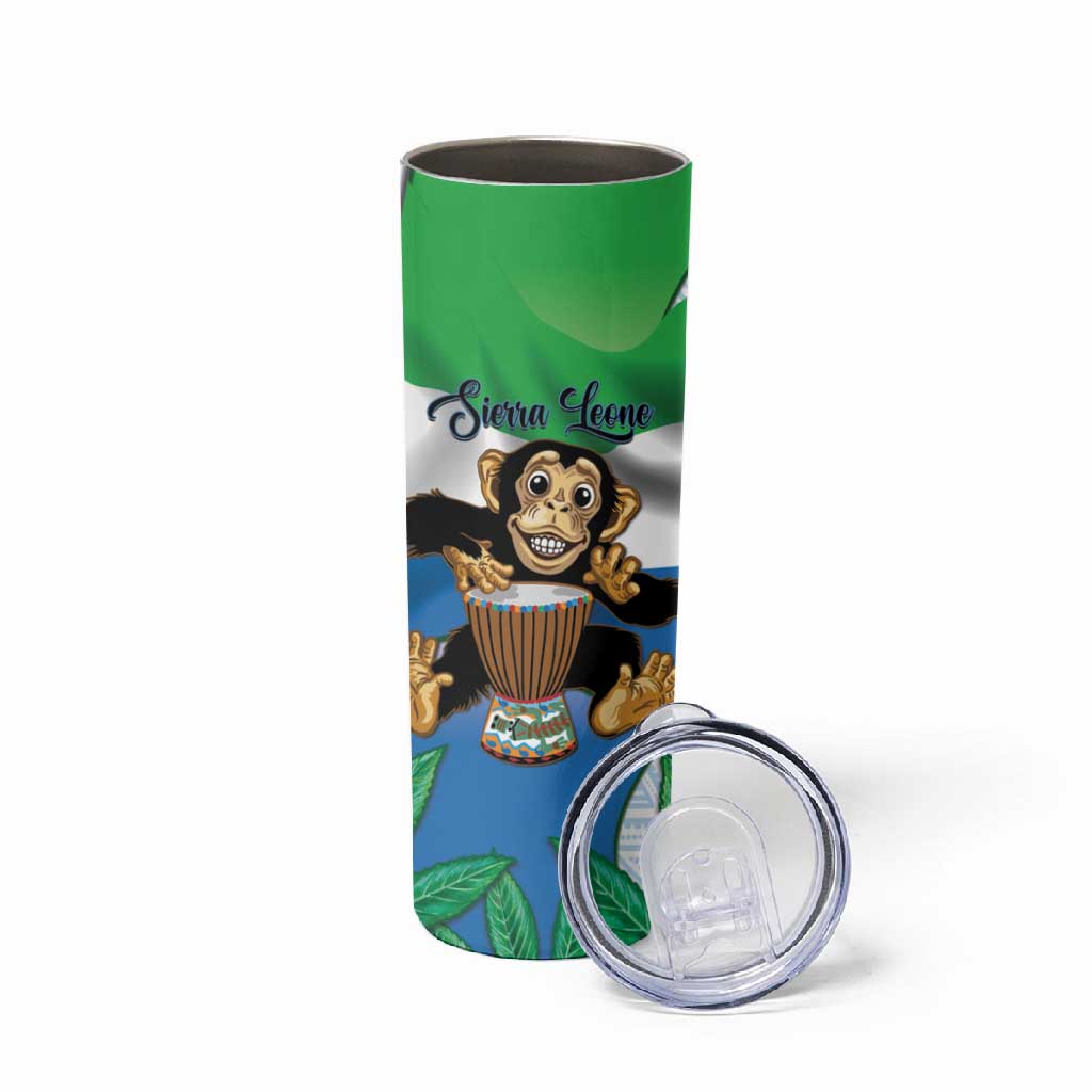 Personalised Afro Sierra Leone Skinny Tumbler Chimp With Drum - Happy Independence Day LT14