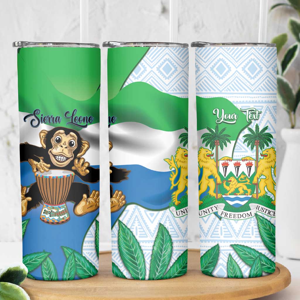 Personalised Afro Sierra Leone Skinny Tumbler Chimp With Drum - Happy Independence Day LT14