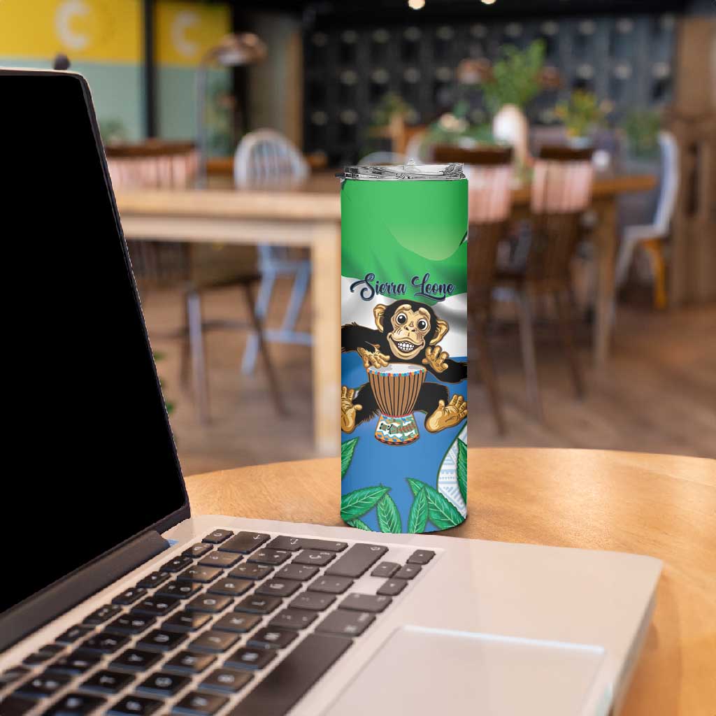 Personalised Afro Sierra Leone Skinny Tumbler Chimp With Drum - Happy Independence Day LT14