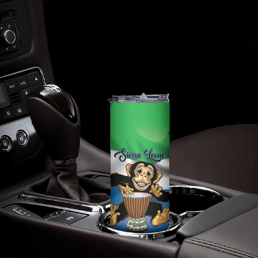 Personalised Afro Sierra Leone Skinny Tumbler Chimp With Drum - Happy Independence Day LT14