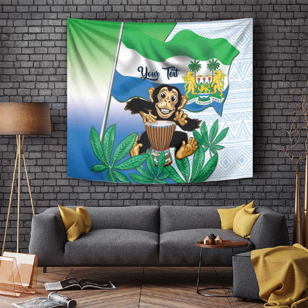 Personalised Afro Sierra Leone Tapestry Chimp With Drum - Happy Independence Day LT14
