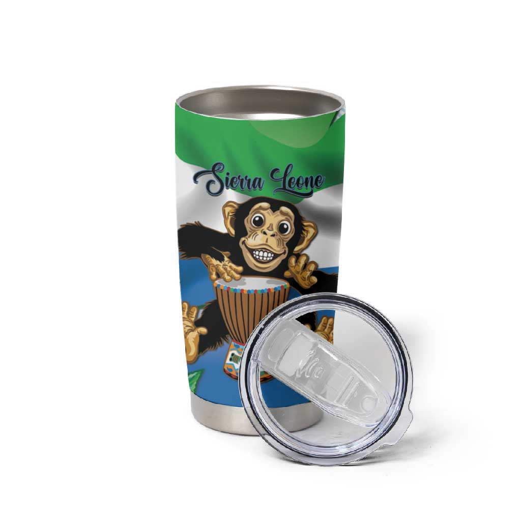 Personalised Afro Sierra Leone Tumbler Cup Chimp With Drum - Happy Independence Day LT14