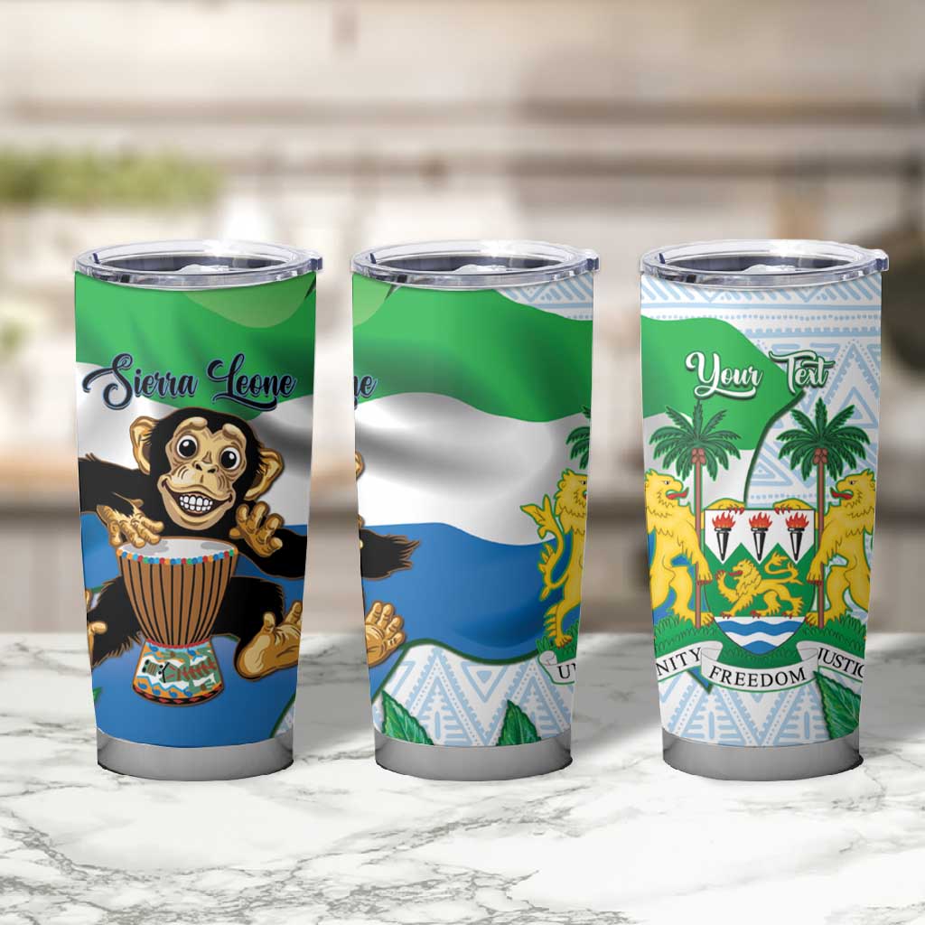 Personalised Afro Sierra Leone Tumbler Cup Chimp With Drum - Happy Independence Day LT14