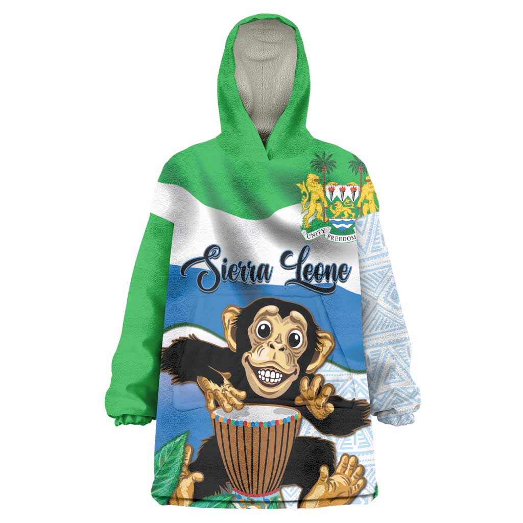 Personalised Afro Sierra Leone Wearable Blanket Hoodie Chimp With Drum - Happy Independence Day LT14