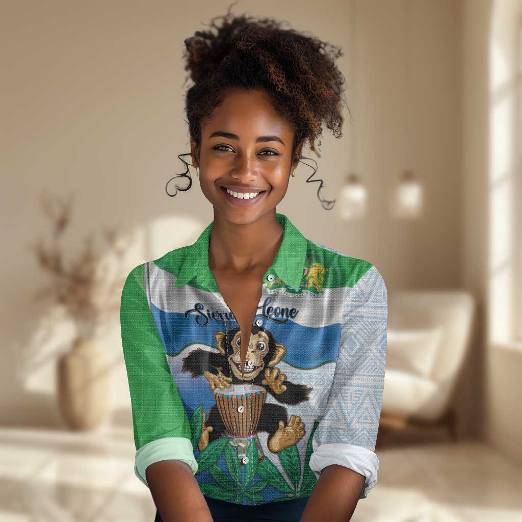 Personalised Afro Sierra Leone Women Casual Shirt Chimp With Drum - Happy Independence Day LT14