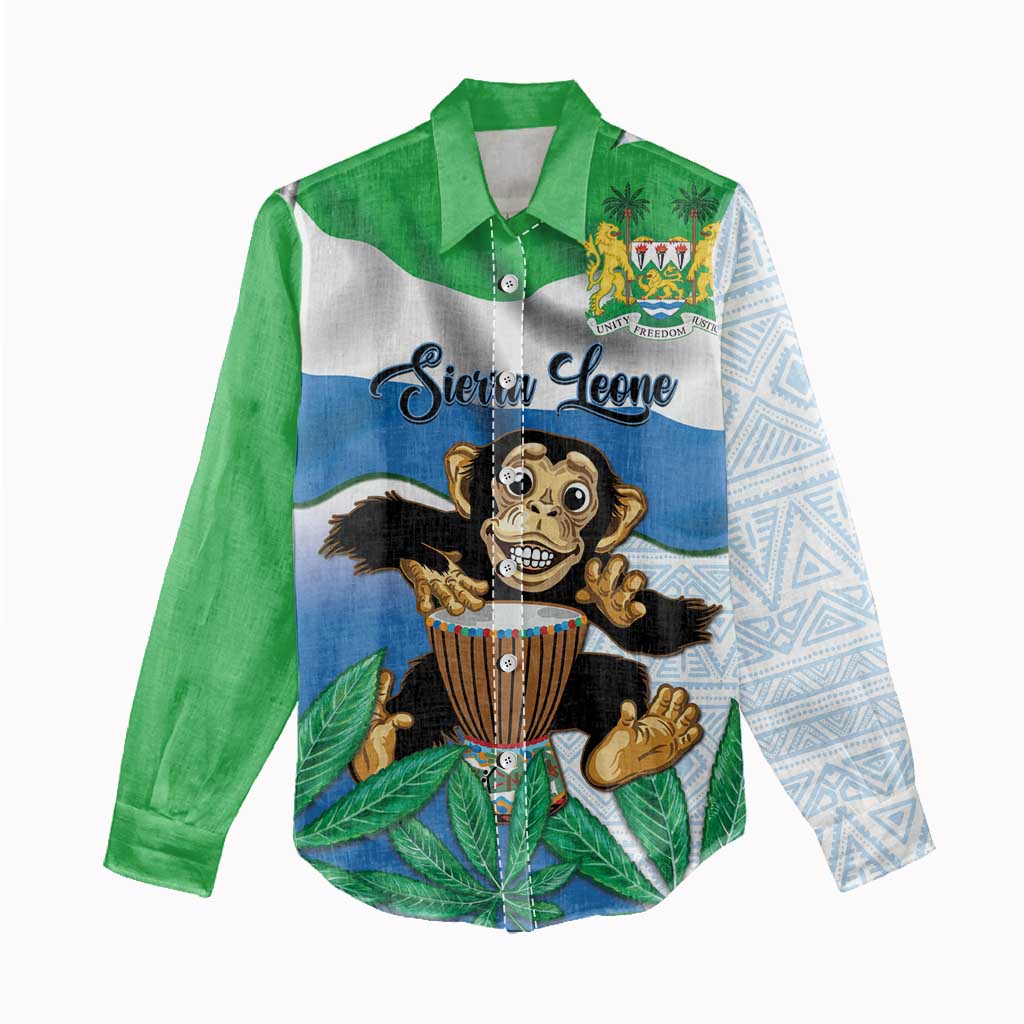 Personalised Afro Sierra Leone Women Casual Shirt Chimp With Drum - Happy Independence Day LT14