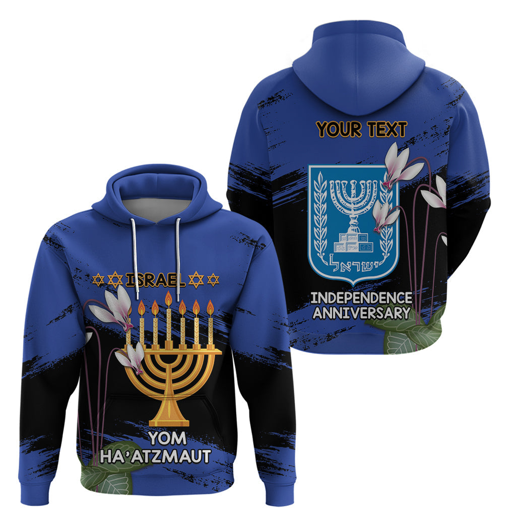Personalised Israel Independence Day Hoodie Menorah With Cyclamen Persicum Grunge LT14
