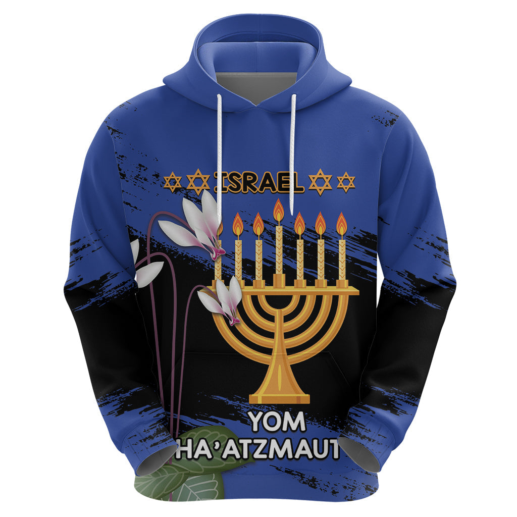 Personalised Israel Independence Day Hoodie Menorah With Cyclamen Persicum Grunge LT14