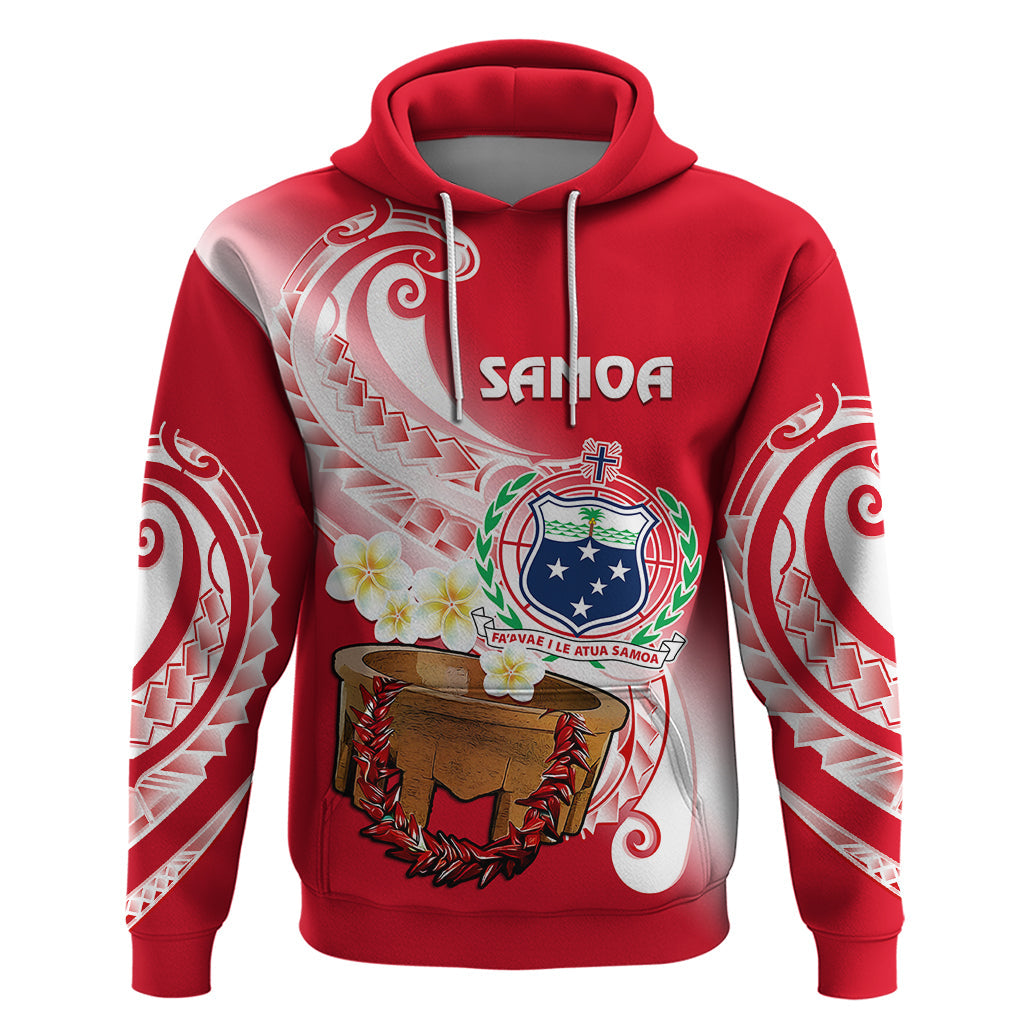 Custom Samoa Hoodie Ula Fala Kava Bowl Plumeria Polynesian Red LT14