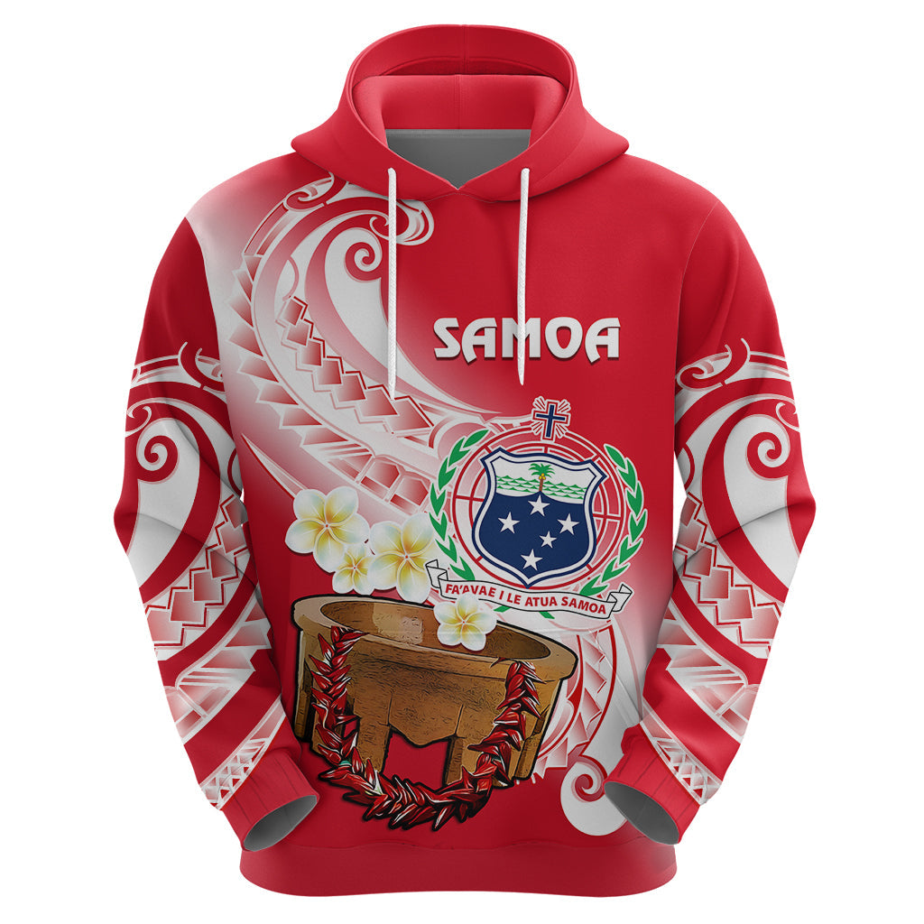 Custom Samoa Hoodie Ula Fala Kava Bowl Plumeria Polynesian Red LT14