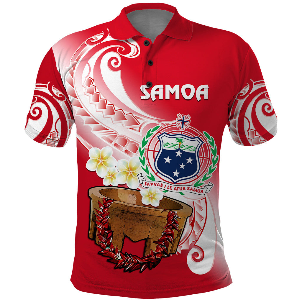 Custom Samoa Polo Shirt Ula Fala Kava Bowl Plumeria Polynesian Red LT14