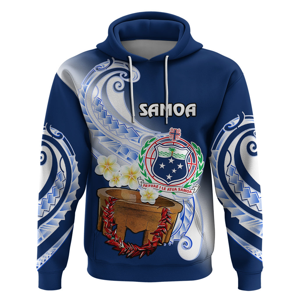 Custom Samoa Hoodie Ula Fala Kava Bowl Plumeria Polynesian Blue LT14