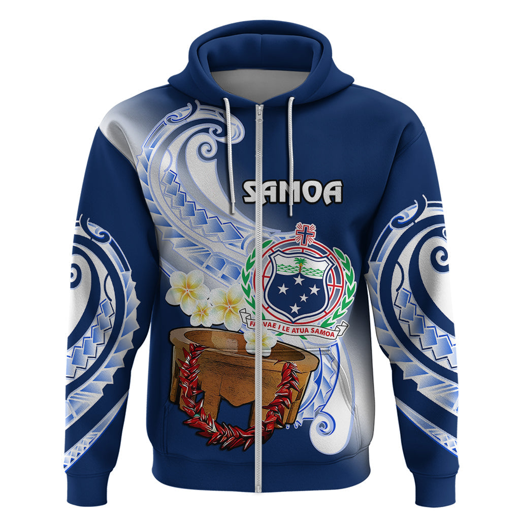 Custom Samoa Hoodie Ula Fala Kava Bowl Plumeria Polynesian Blue LT14