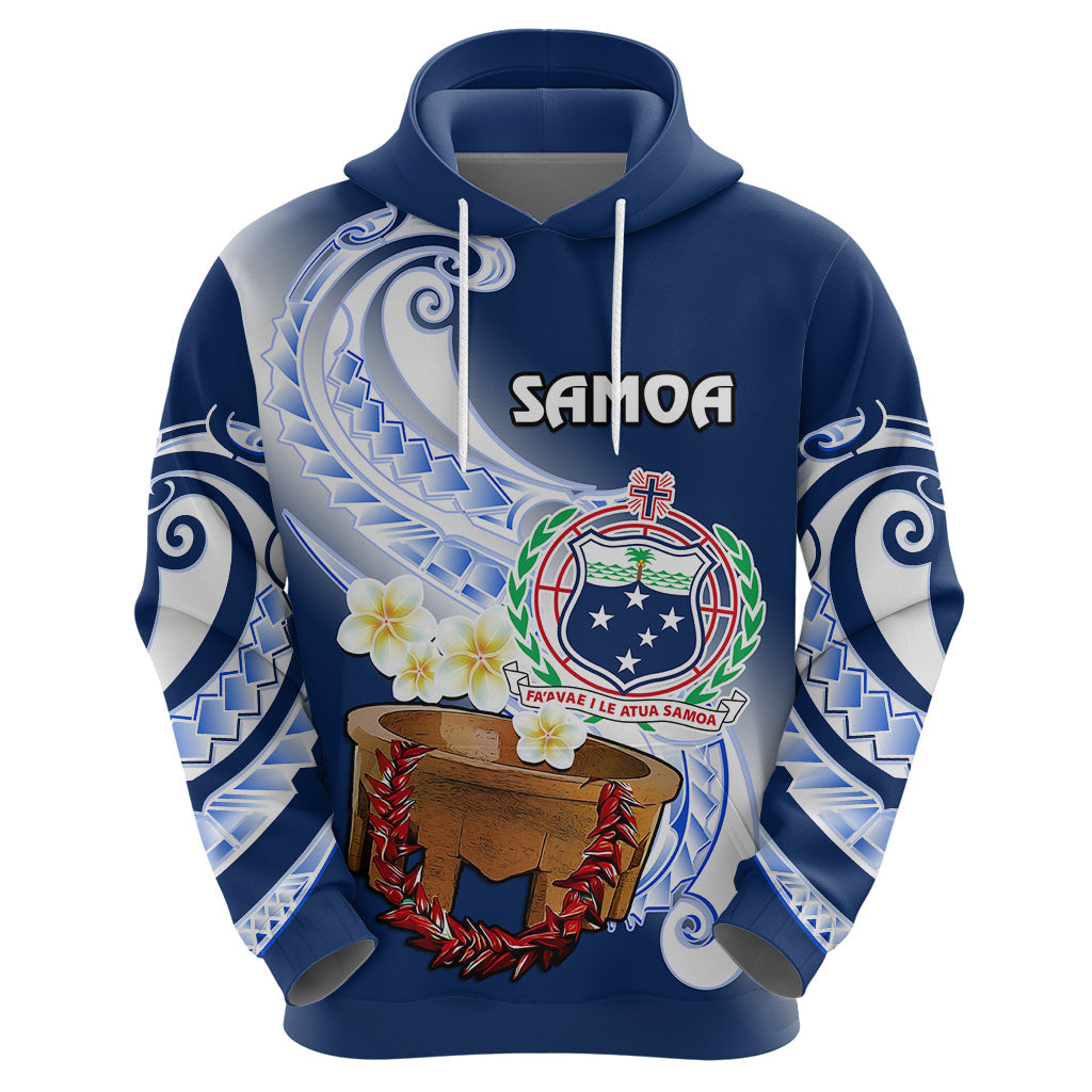 Custom Samoa Hoodie Ula Fala Kava Bowl Plumeria Polynesian Blue LT14