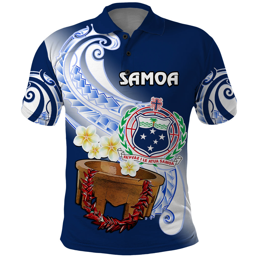 Custom Samoa Polo Shirt Ula Fala Kava Bowl Plumeria Polynesian Blue LT14