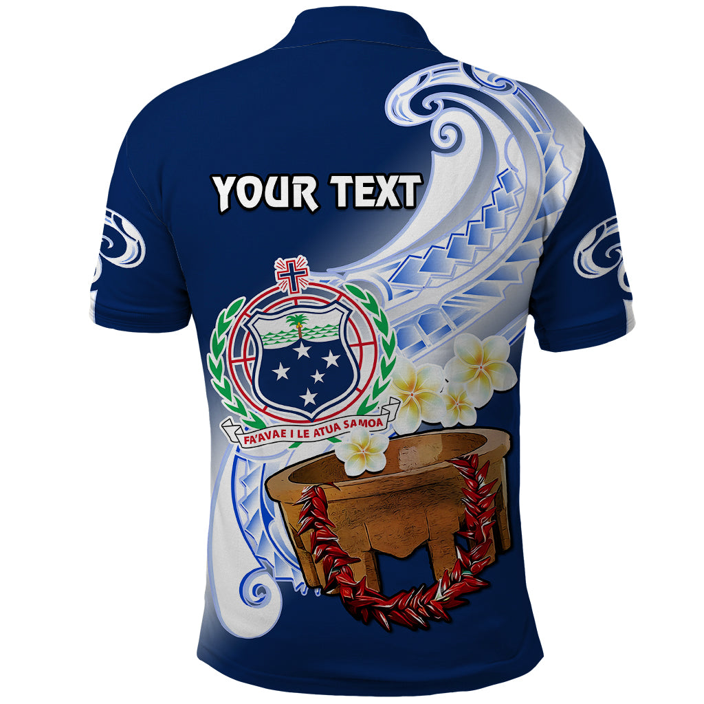 Custom Samoa Polo Shirt Ula Fala Kava Bowl Plumeria Polynesian Blue LT14