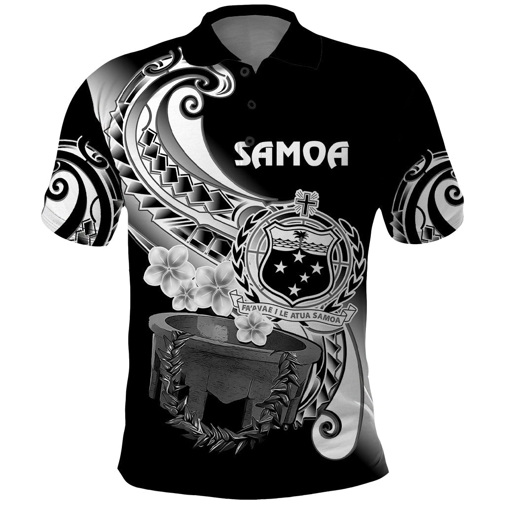 Custom Samoa Polo Shirt Ula Fala Kava Bowl Plumeria Polynesian Black LT14