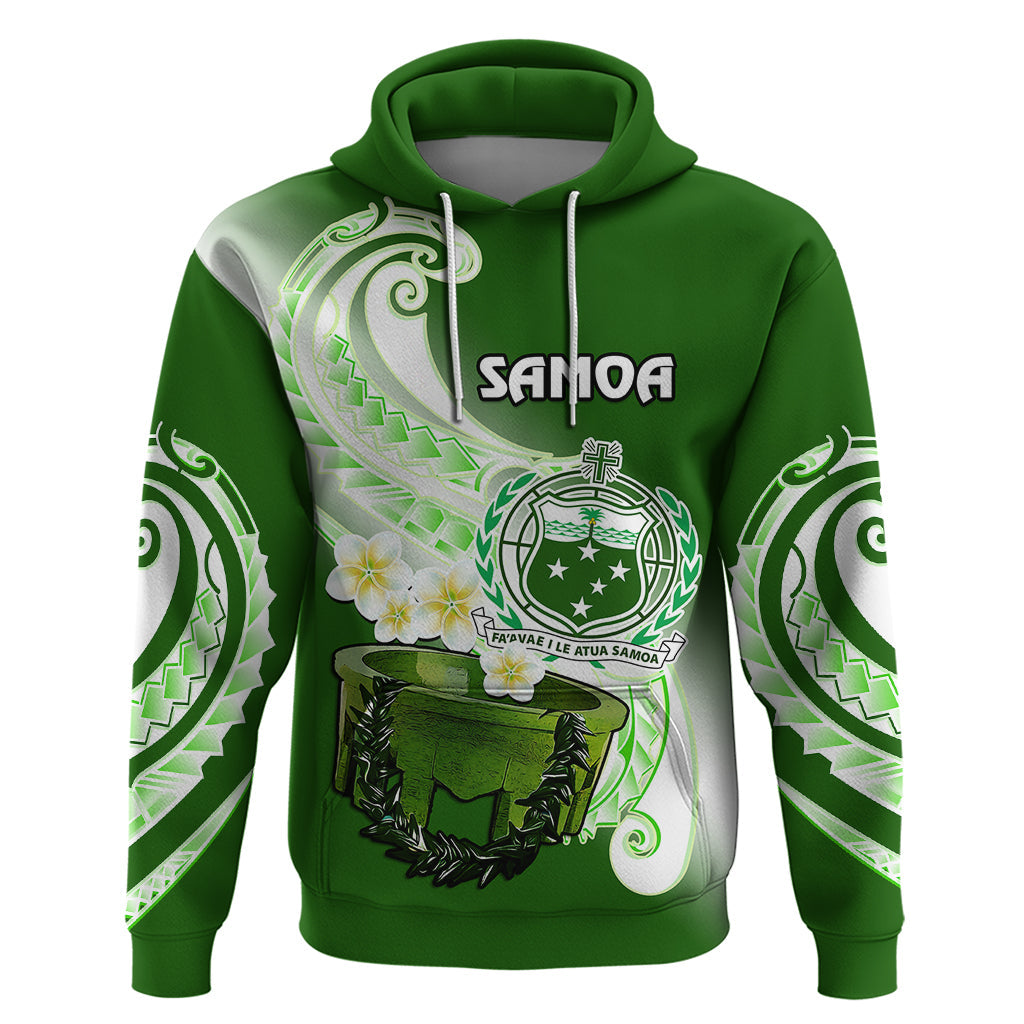 Custom Samoa Hoodie Ula Fala Kava Bowl Plumeria Polynesian Green LT14