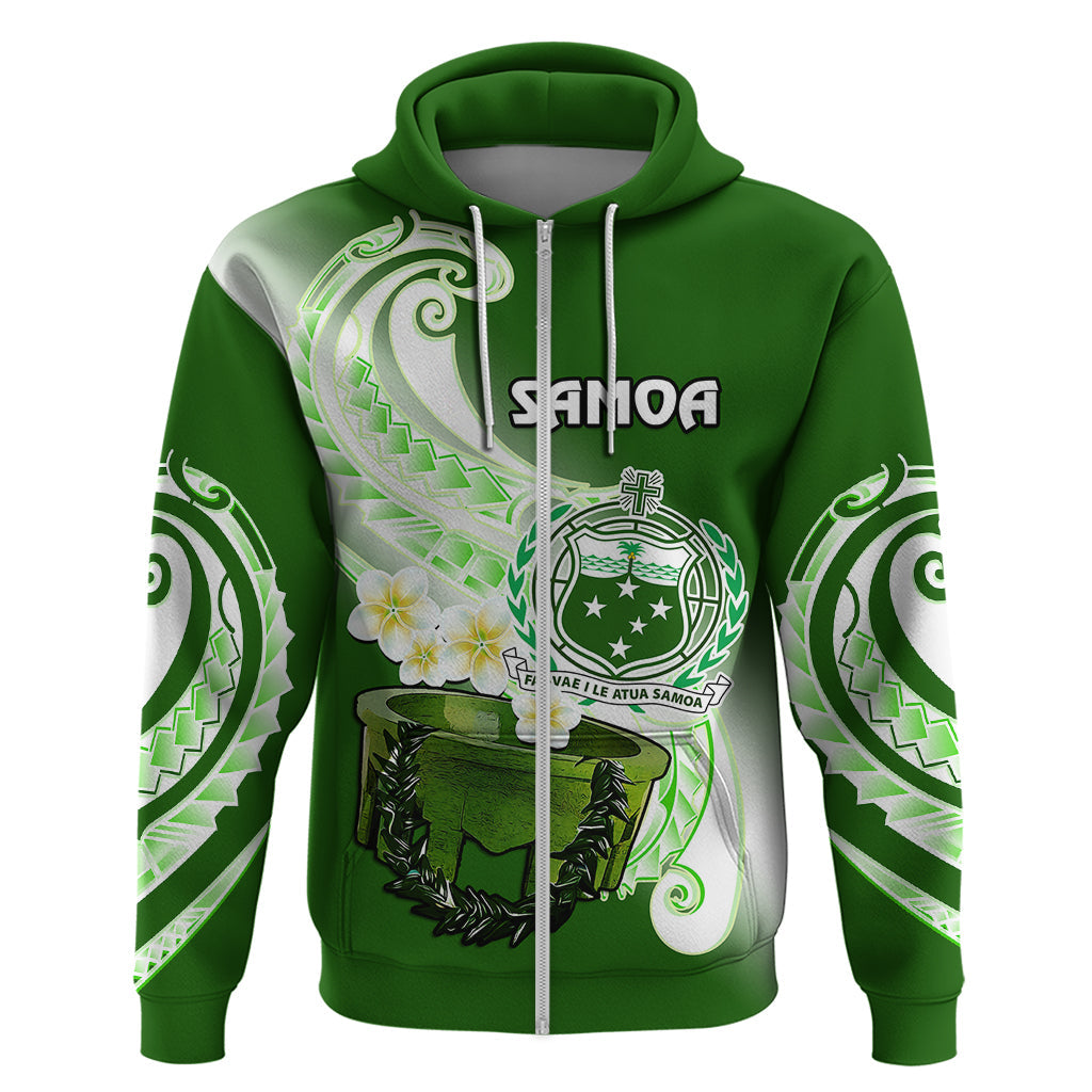 Custom Samoa Hoodie Ula Fala Kava Bowl Plumeria Polynesian Green LT14