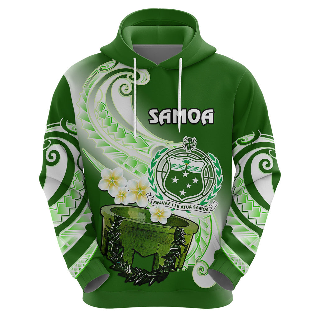 Custom Samoa Hoodie Ula Fala Kava Bowl Plumeria Polynesian Green LT14