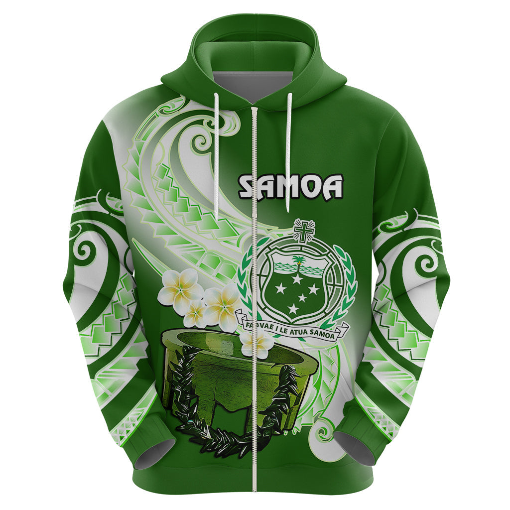 Custom Samoa Hoodie Ula Fala Kava Bowl Plumeria Polynesian Green LT14