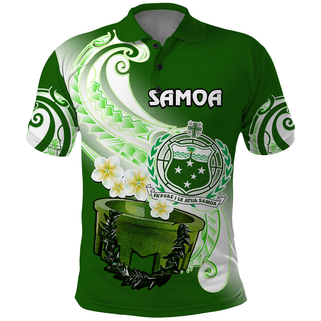 Custom Samoa Polo Shirt Ula Fala Kava Bowl Plumeria Polynesian Green LT14
