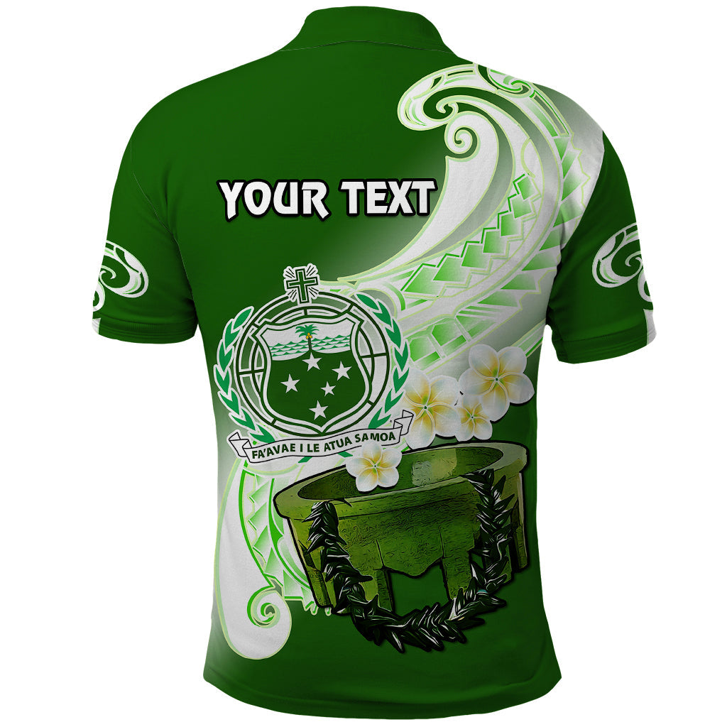 Custom Samoa Polo Shirt Ula Fala Kava Bowl Plumeria Polynesian Green LT14