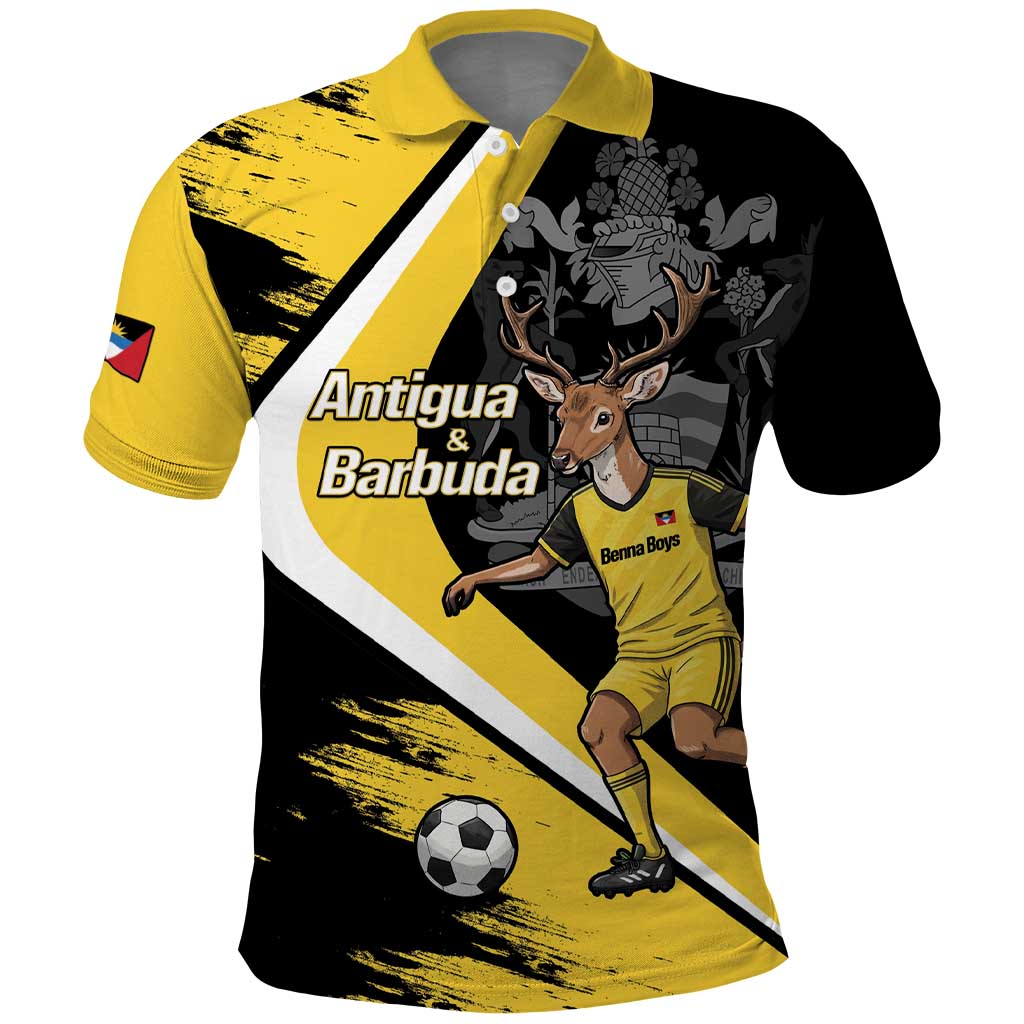 Custom Antigua and Barbuda Football Polo Shirt Go Benna Boys Sporty Deer Mascot LT14