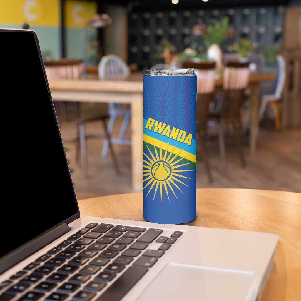 Afro Basketball Custom Rwanda Skinny Tumbler Go Champions Imigongo Folk Pattern LT14