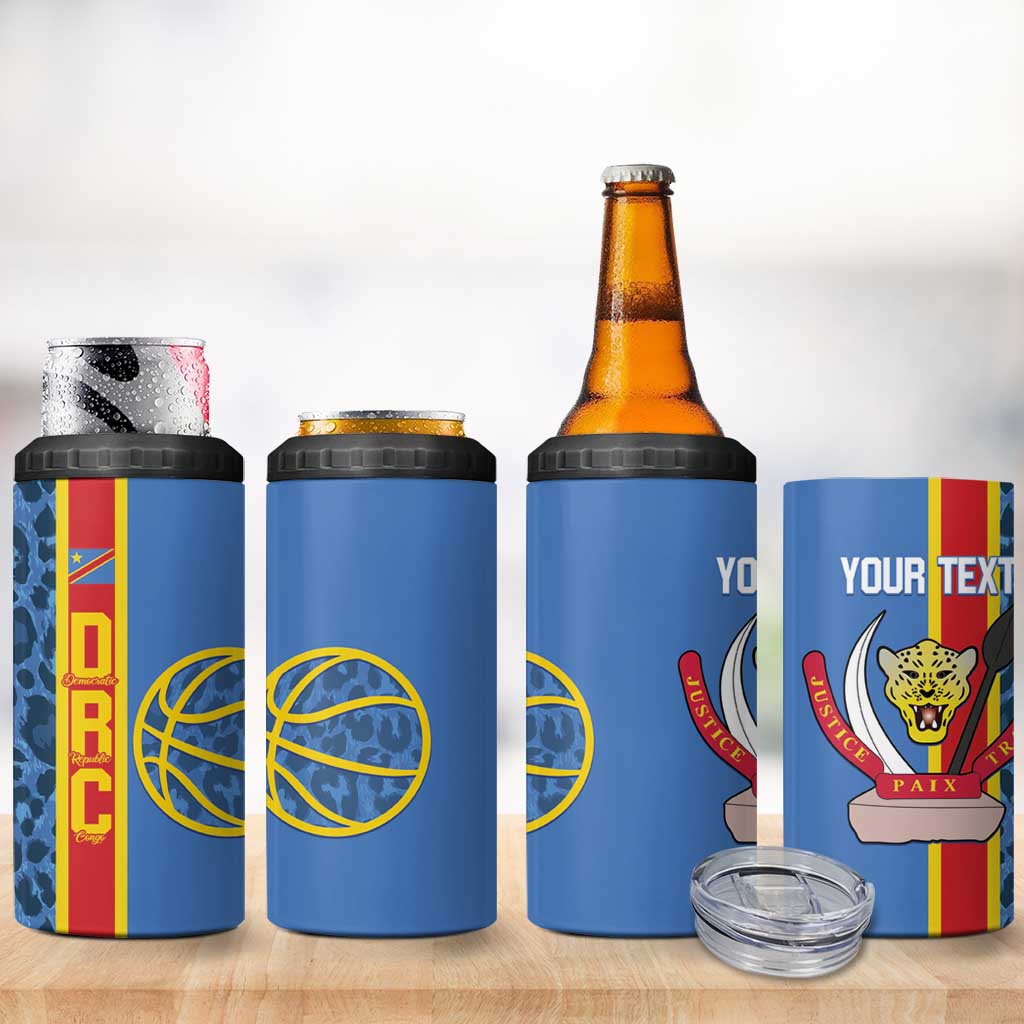 Afro Basketball Custom DR Congo 4 in 1 Can Cooler Tumbler Come On Leopards Skin Pattern LT14