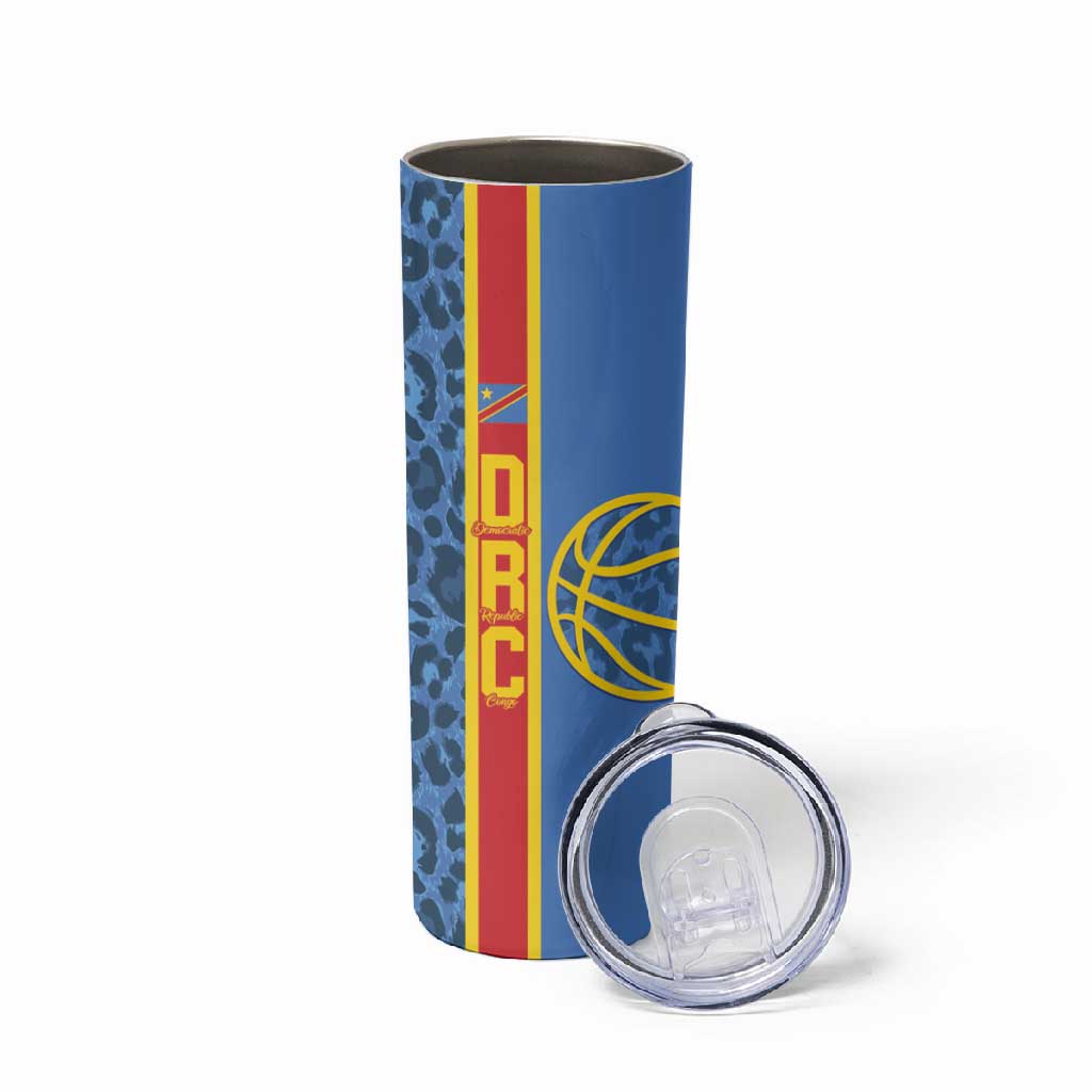 Afro Basketball Custom DR Congo Skinny Tumbler Come On Leopards Skin Pattern LT14