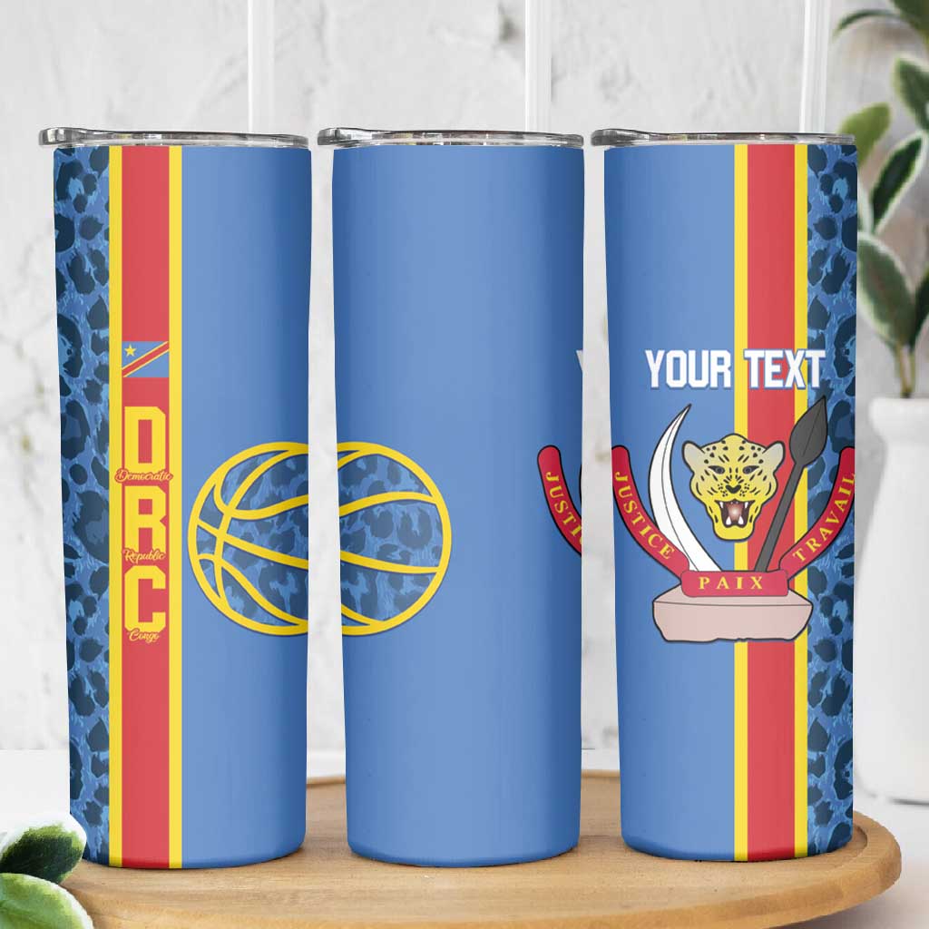 Afro Basketball Custom DR Congo Skinny Tumbler Come On Leopards Skin Pattern LT14