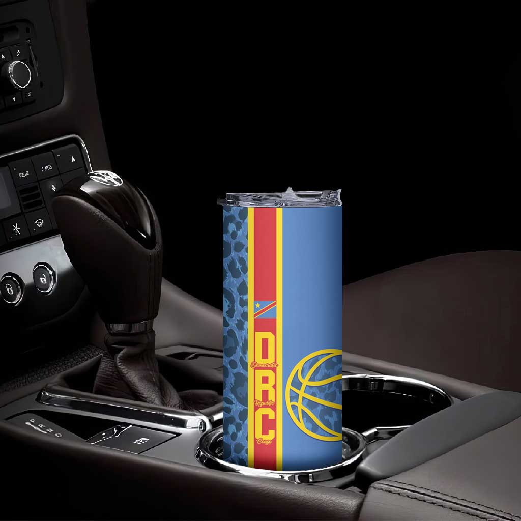 Afro Basketball Custom DR Congo Skinny Tumbler Come On Leopards Skin Pattern LT14