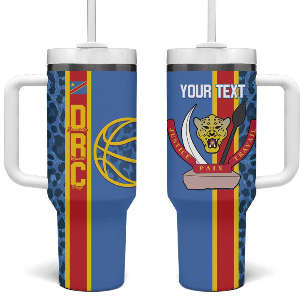 Afro Basketball Custom DR Congo Tumbler With Handle Come On Leopards Skin Pattern LT14