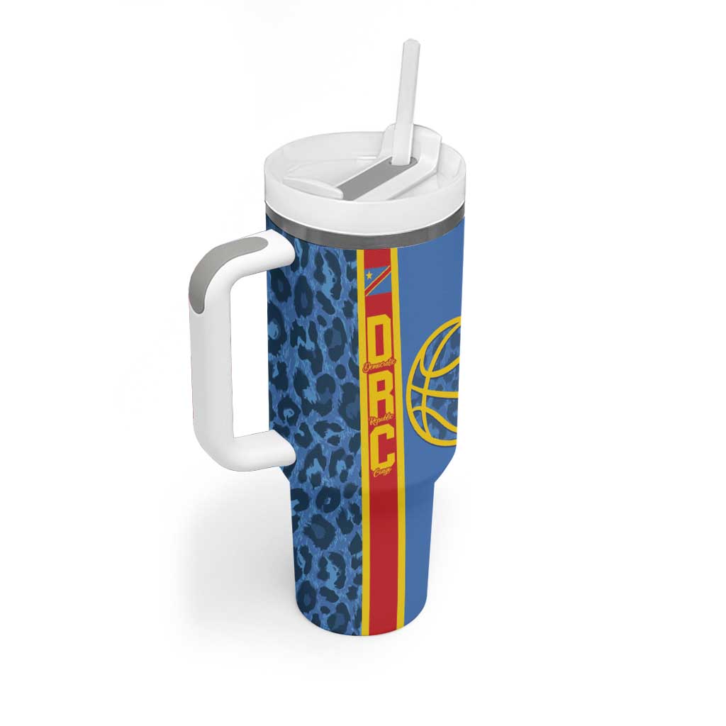Afro Basketball Custom DR Congo Tumbler With Handle Come On Leopards Skin Pattern LT14