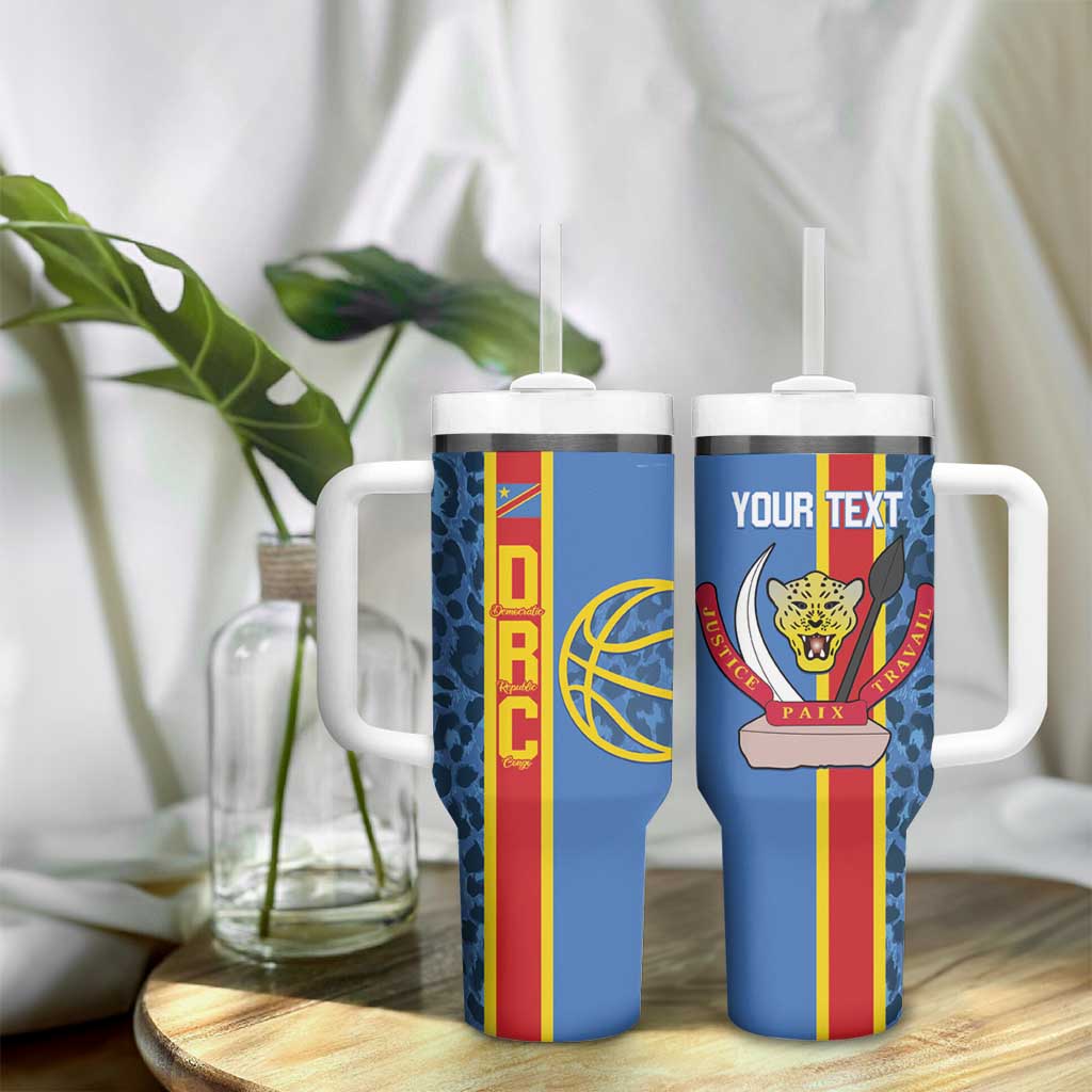 Afro Basketball Custom DR Congo Tumbler With Handle Come On Leopards Skin Pattern LT14