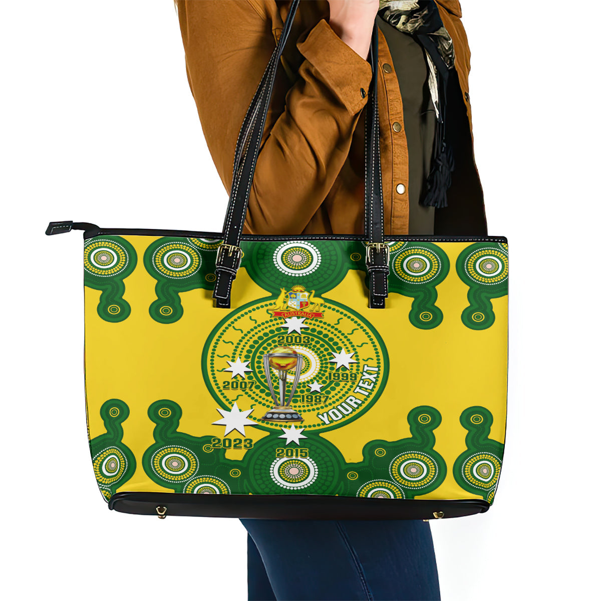 Personalised Australia Cricket Leather Tote Bag 2023 World Cup 6th Champions Trophy National Color LT14