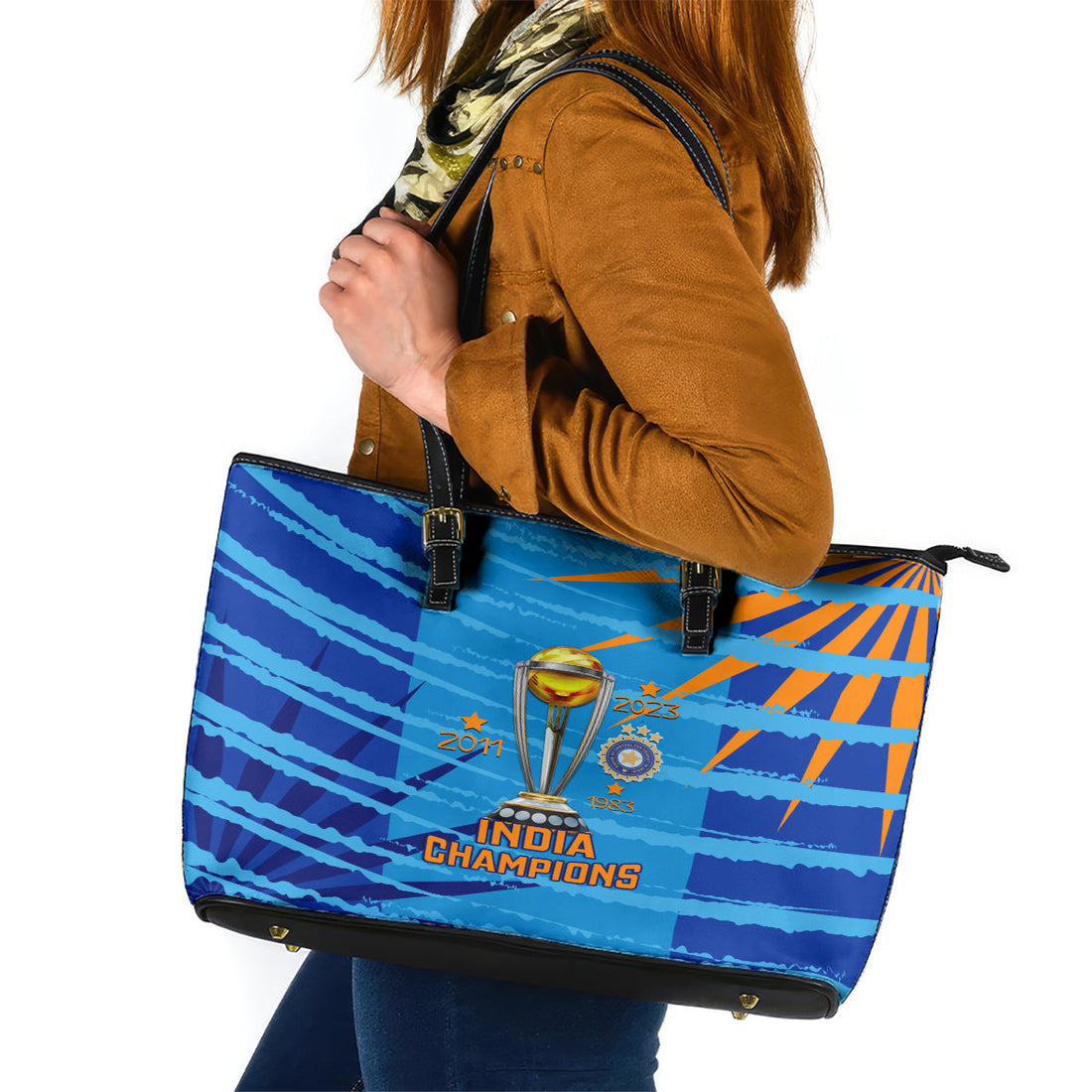 Custom India Cricket Leather Tote Bag 2023 World Cup 3rd Champions Proud LT14