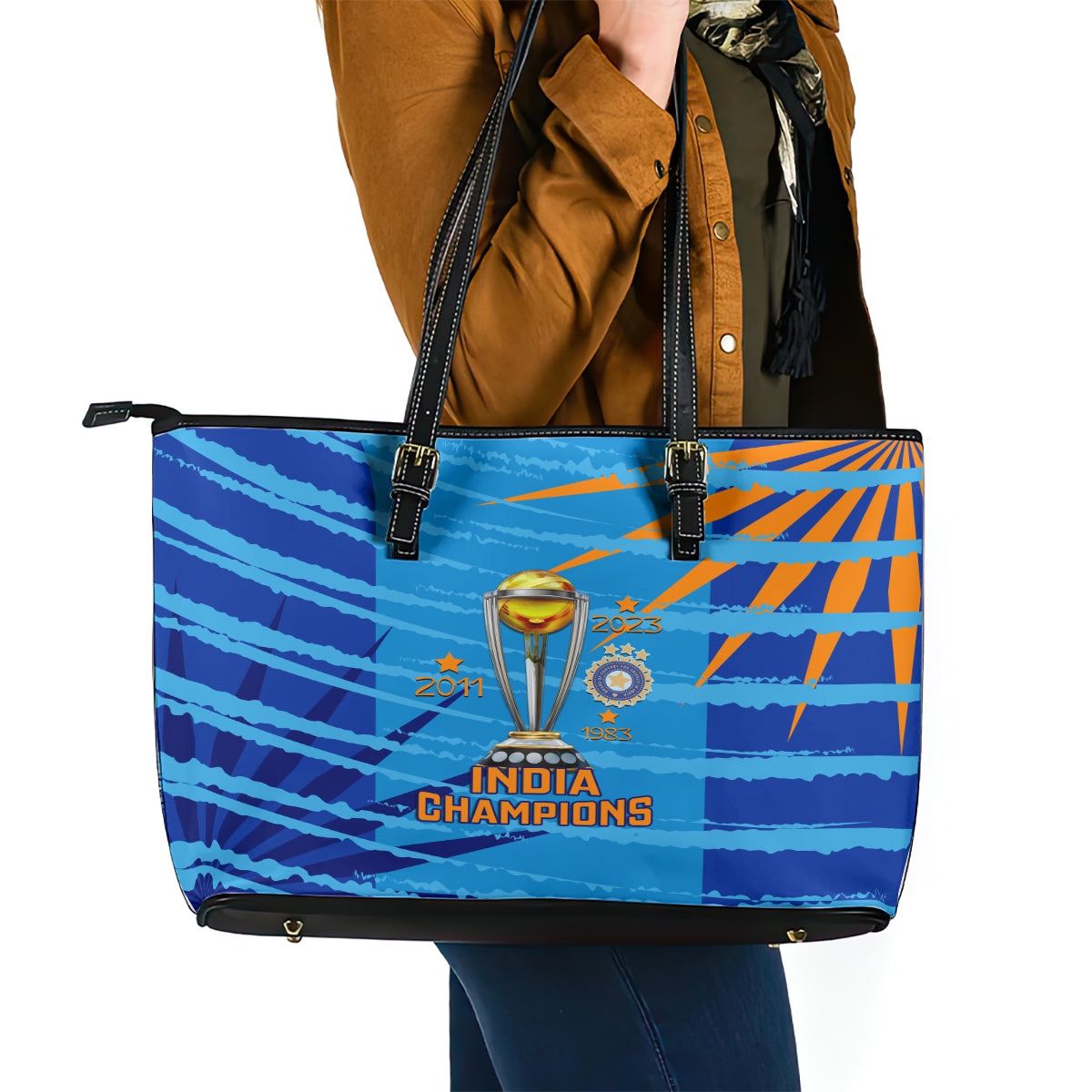 Custom India Cricket Leather Tote Bag 2023 World Cup 3rd Champions Proud LT14