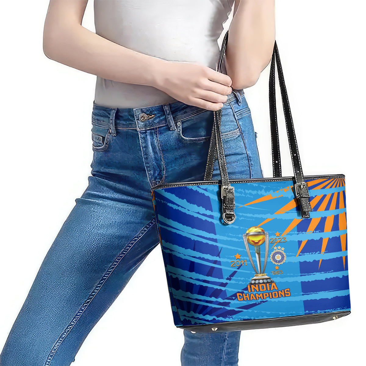 Custom India Cricket Leather Tote Bag 2023 World Cup 3rd Champions Proud LT14