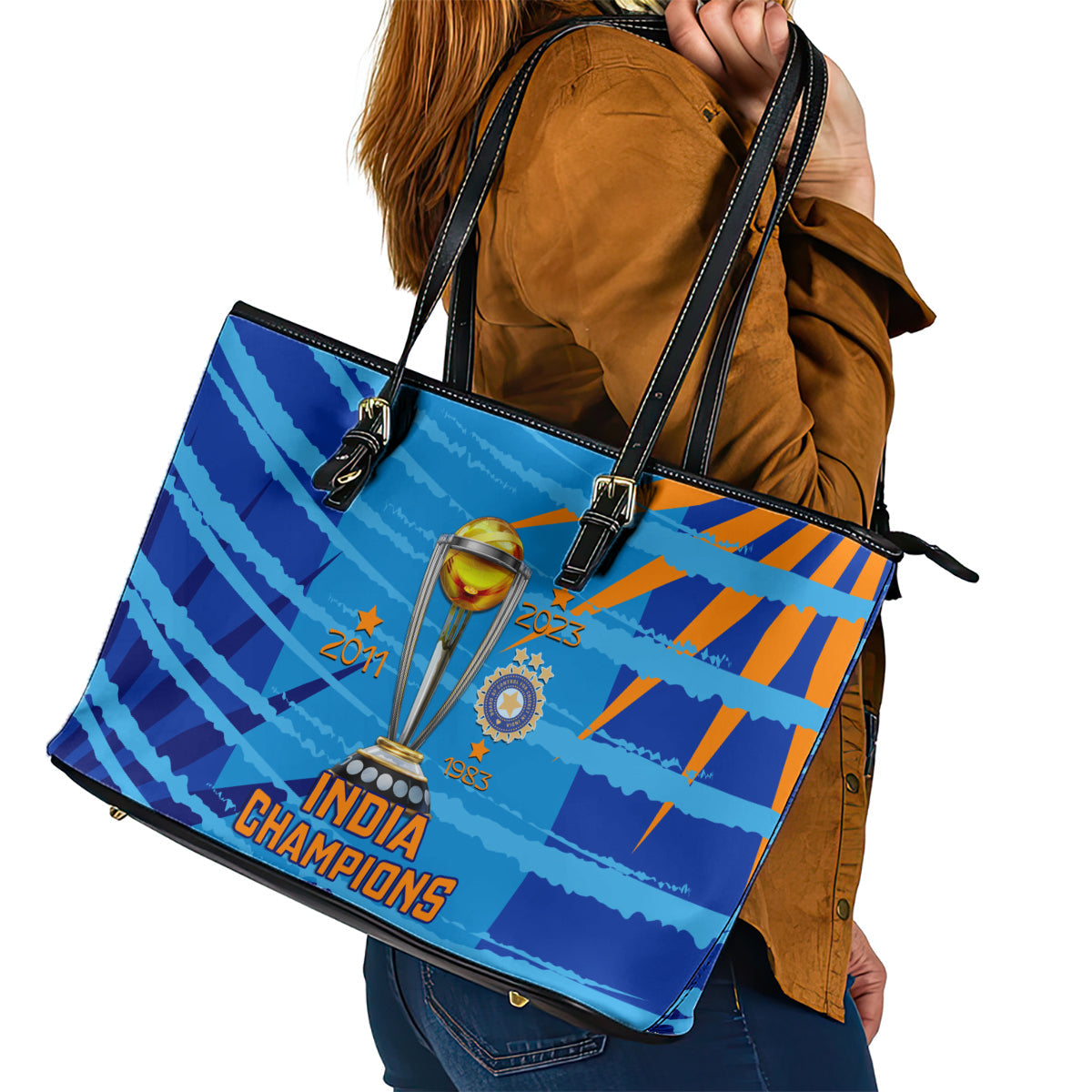 Custom India Cricket Leather Tote Bag 2023 World Cup 3rd Champions Proud LT14
