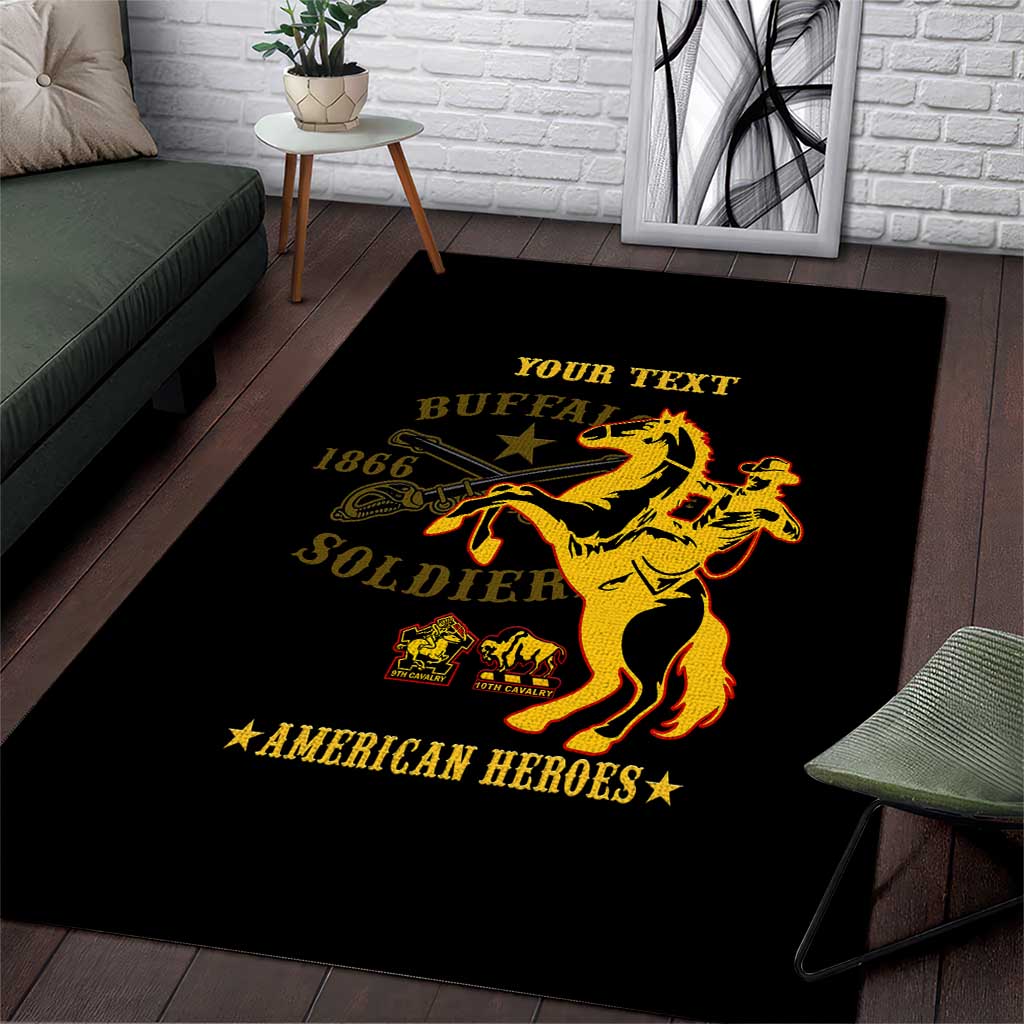 Personalized Afro Buffalo Soldiers Area Rug BSMC United States Army Black LT14
