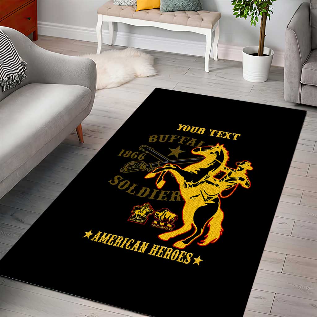 Personalized Afro Buffalo Soldiers Area Rug BSMC United States Army Black LT14